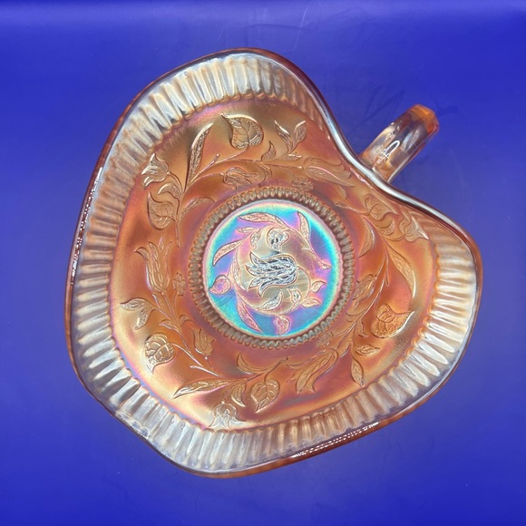 Vintage Dugan Marigold Carnival Glass Windflower Nappy Dish, Sauce Server - Picture 10 of 13